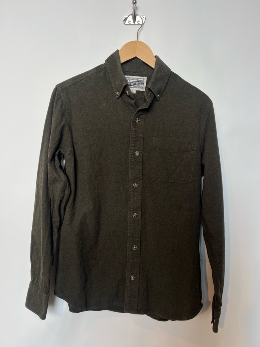 Schott NYC‎ SH2120 Olive Cotton Flannel Button Down Shirt Size S 6.5oz